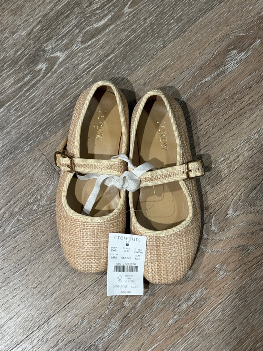 Crewcuts Beige Raffia Mary Jane Flats with Buckle